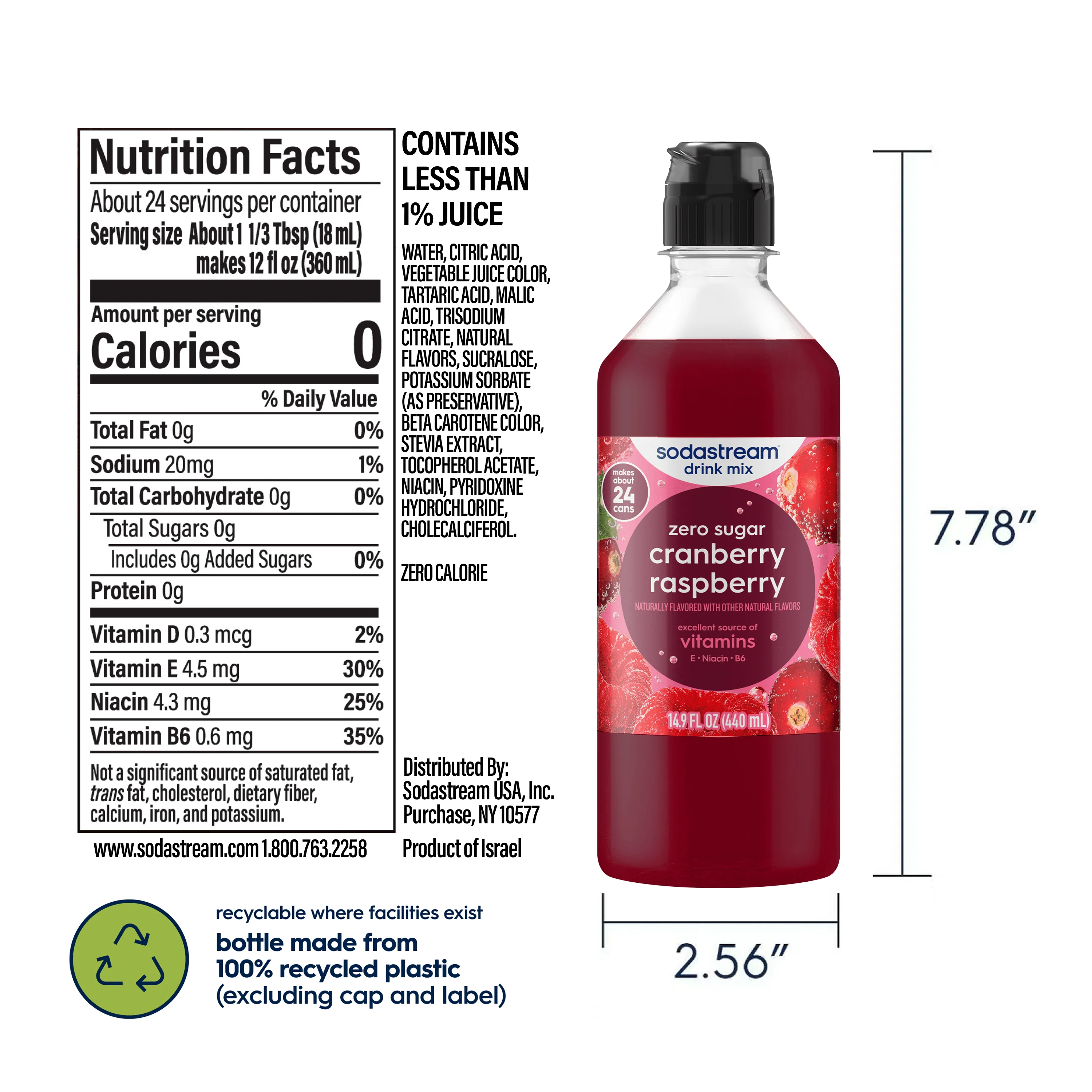 Sodastream Classics® Cranberry & Raspberry Zero Sugar Drink Mix 4 Pack 440ml - Image 5