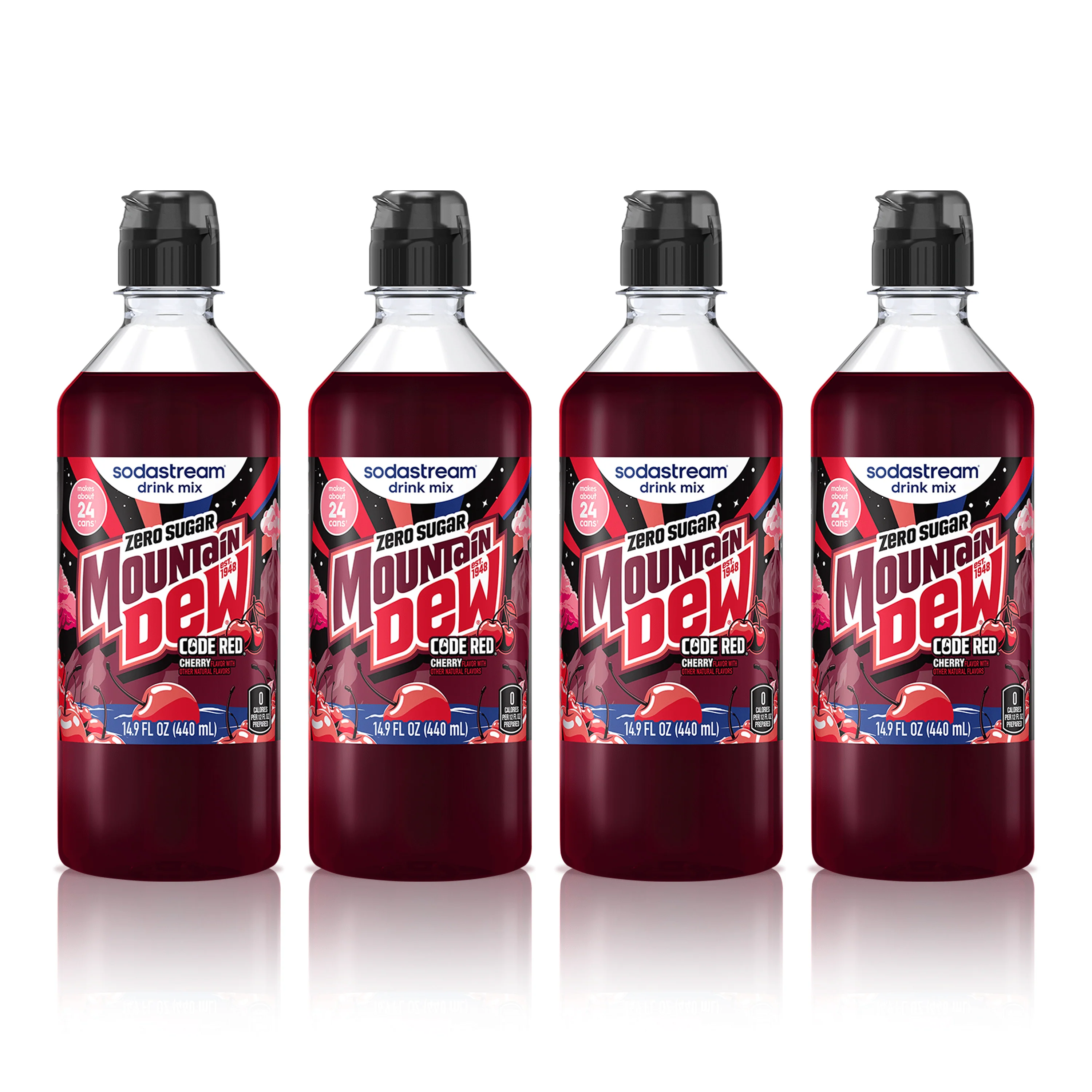 Sodastream MTN DEW Code Red Cherry Zero Sugar Drink Mix 4 Pack 440ml