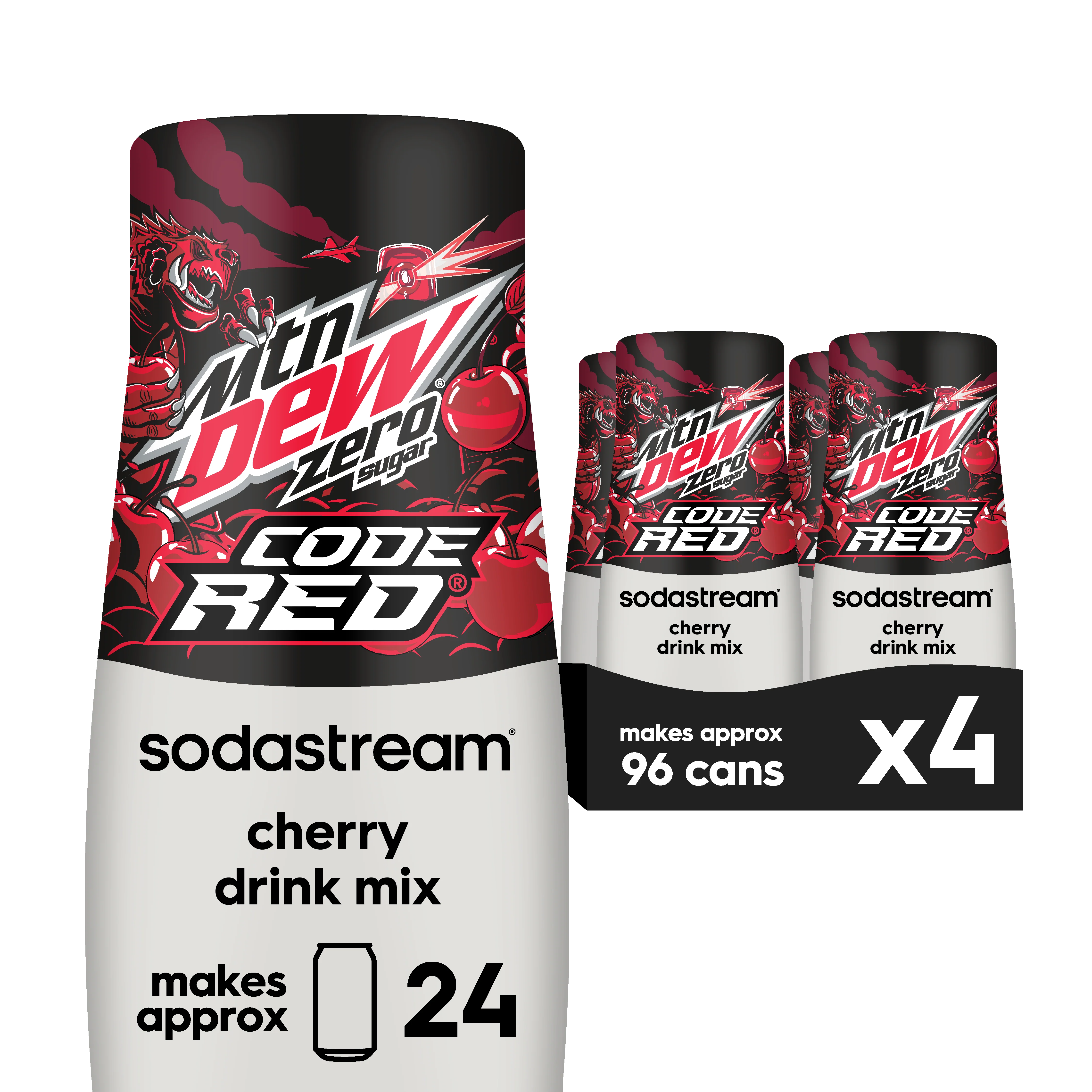 Sodastream MTN DEW Code Red Cherry Zero Sugar Drink Mix 4 Pack 440ml- final sale