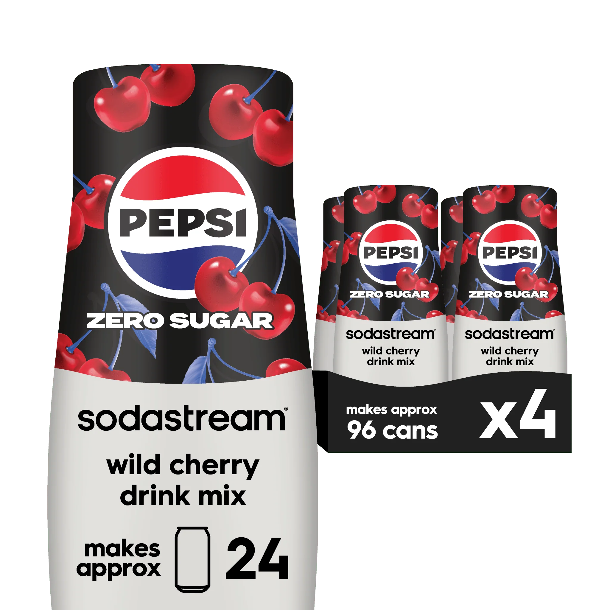 Sodastream Pepsi Wild Cherry Zero Sugar Drink Mix 4 Pack 440ml